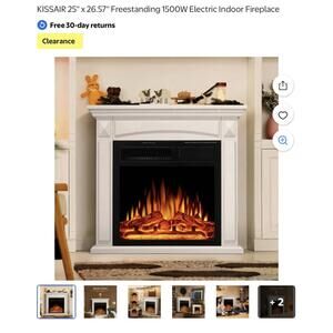 KISSAIR 25" x 26.57" Freestanding 1500W Electric Indoor Fireplace